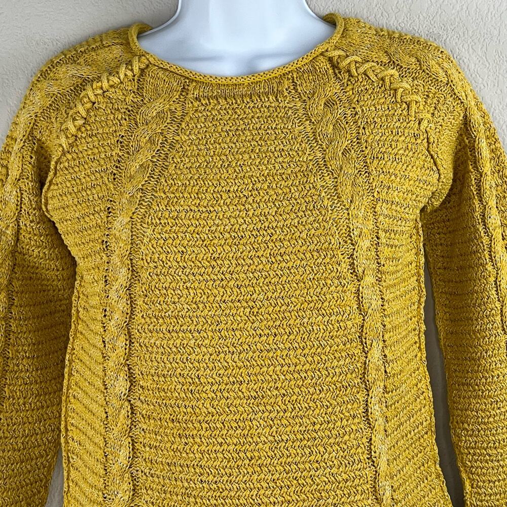Comptoir Des Cotonniers Mustard Yellow Metallic Silver Cable Knit Sweater Small - Picture 4 of 12